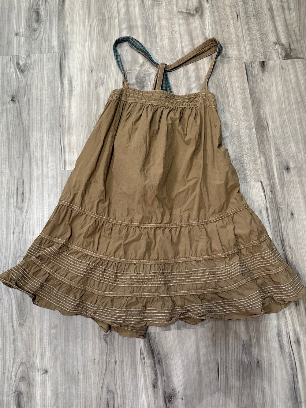 Pilcro Tan Tiered Mini Dress with Contrast Straps